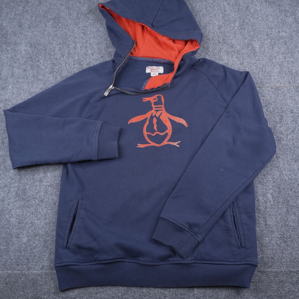 Original Penguin Hoodie KIDs XL Blue‎ Orange Asymmetrical Zip Graphic Sweatshirt